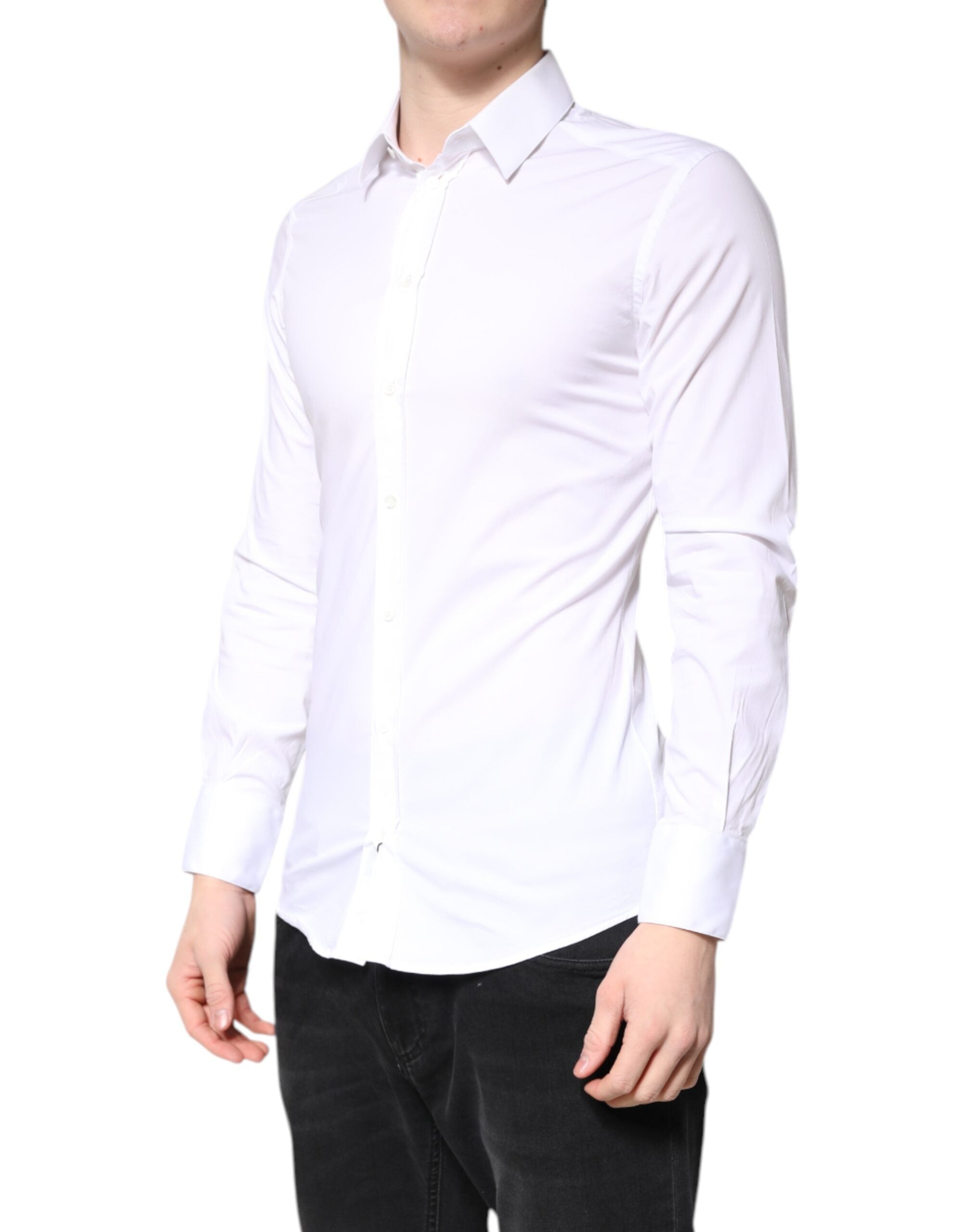 Dolce & Gabbana White Cotton Dress GOLD Formal Collar Shirt